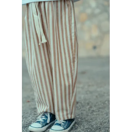 Pantalón Recto Rayas Beige