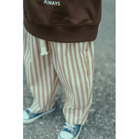 Pantalón Recto Rayas Beige